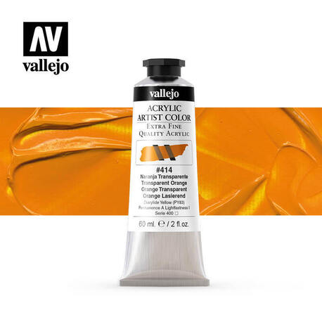 Vallejo Acrylic Artist -414 Transparent Orange, (1) - Vallejo Acrylic Artist - Artystyczne Farby Akrylowe