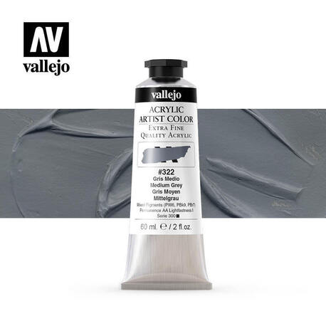 Vallejo Acrylic Artist -322 Medium Grey, (1) - Vallejo Acrylic Artist 