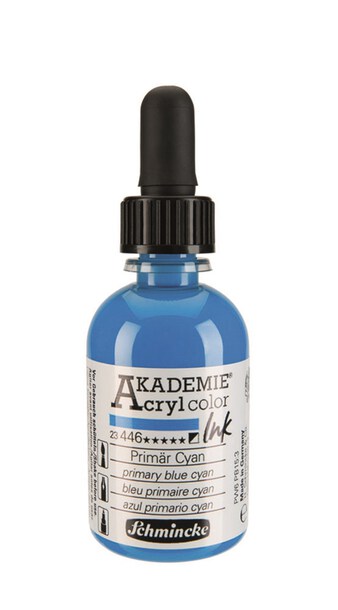 Schmincke Akademie Acryl Ink 50 ml - 446 Primary Blue Cyan, (1) - Schmincke Akademie Acryl Ink 50 ml - Tusz Akrylowy