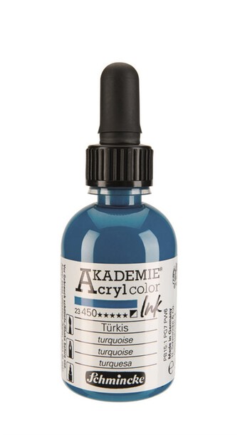 Schmincke Akademie Acryl Ink 50 ml - 450 Turquoise, (1) - Schmincke Akademie Acryl Ink 50 ml - Tusz Akrylowy