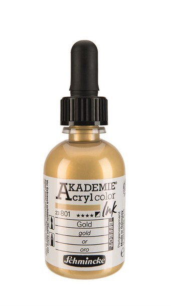 Schmincke Akademie Acryl Ink 50 ml - 801 Gold, (1) - Schmincke Akademie Acryl Ink 50 ml - Tusz Akrylowy