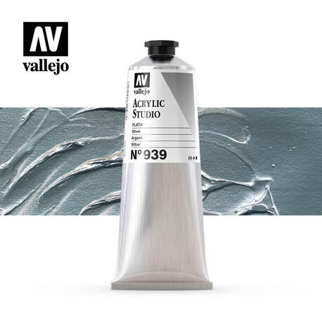 Vallejo Acrylic Studio -939 Silver, (1) - Vallejo Arcylic Studio - Studyjne Farby Akrylowe
